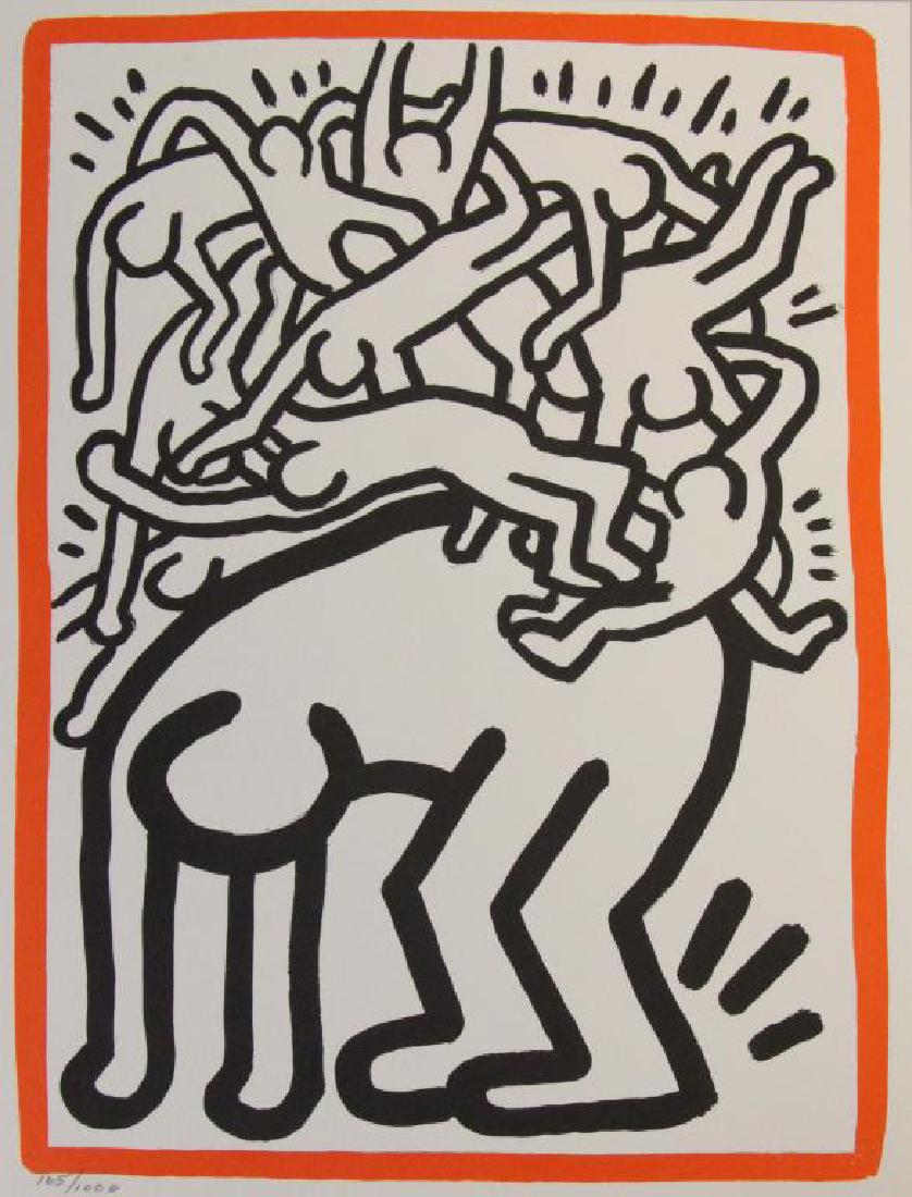HARING, Keith. Lithograph. "Fight AIDS (1 of 8)