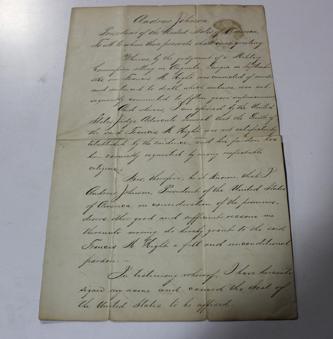 Andrew Johnson (Military Pardon) W. Seward 1866 (1 of 7)