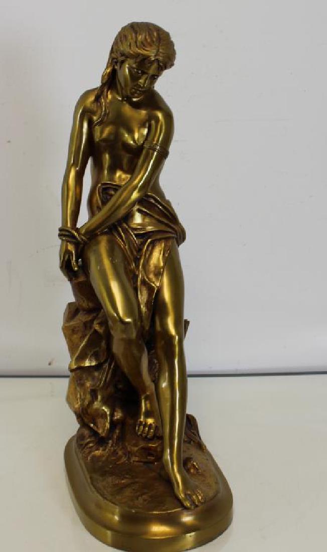 BOYER, P. Large Signed Gilt Bronze Sculpture: of Seated Nude Beauty. Signed on the base P. Boyer with foundry mark and from a Long Island estate collection. Dimensions: 26"H x 14"