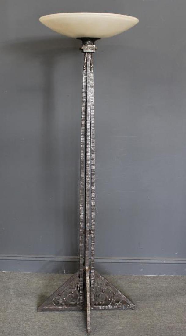 Edgar Brandt Style Steel Floor Lamp with Alabaster (1 of 8)