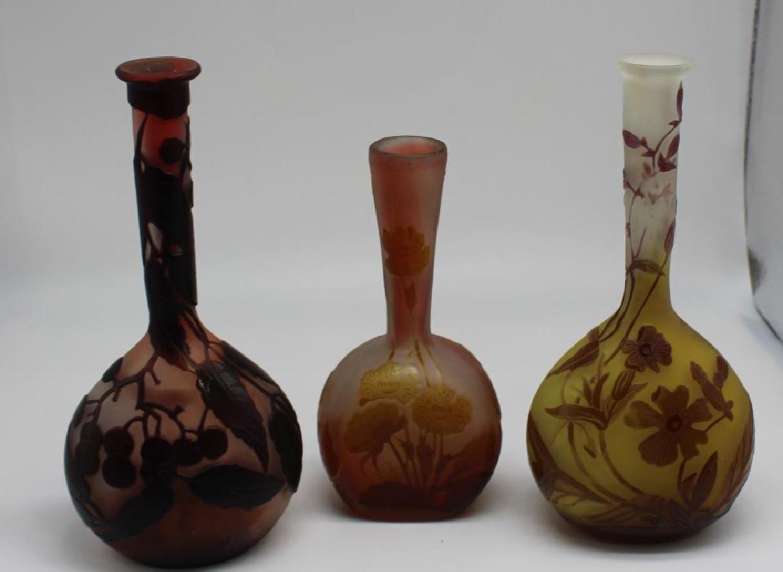 GALLE. 3 Signed Cameo Glass Cabinet Vases. (1 of 8)