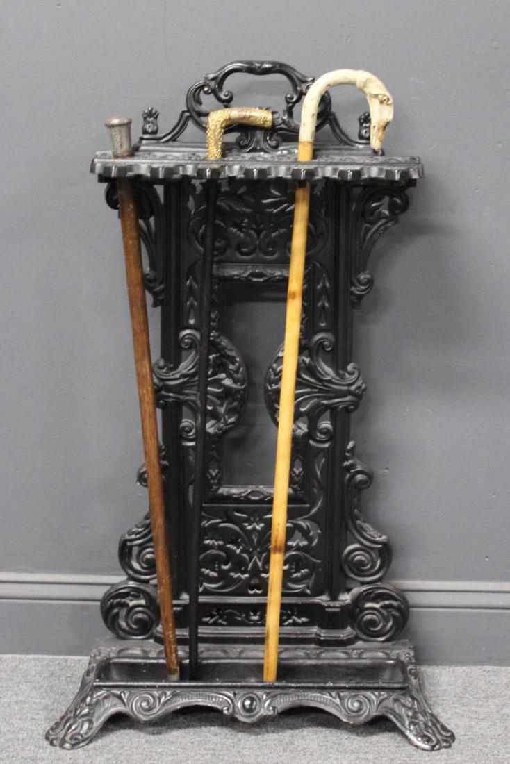 Antique Iron Cane Stand Together with 3 Antique
