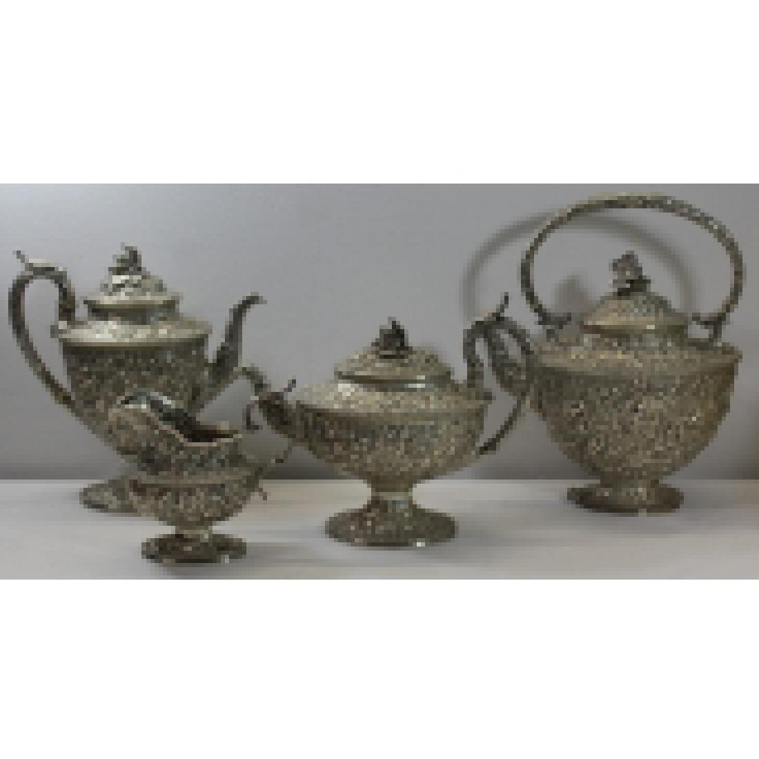 SILVER. S.Kirk & Son Coin Silver 4 Pc. Tea Service (1 of 10)