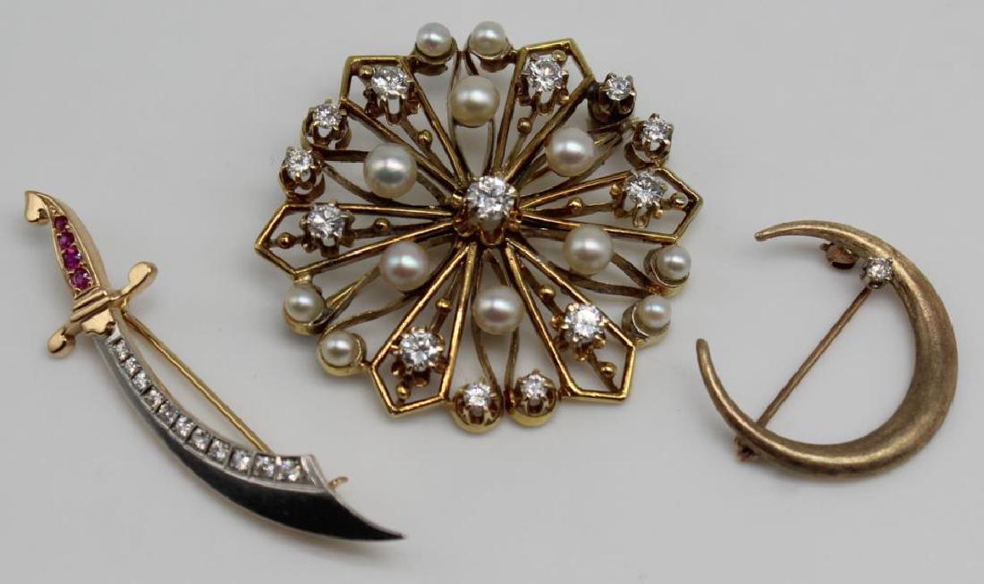 JEWELRY. 14kt Gold and Diamond Brooch Grouping. (1 of 7)