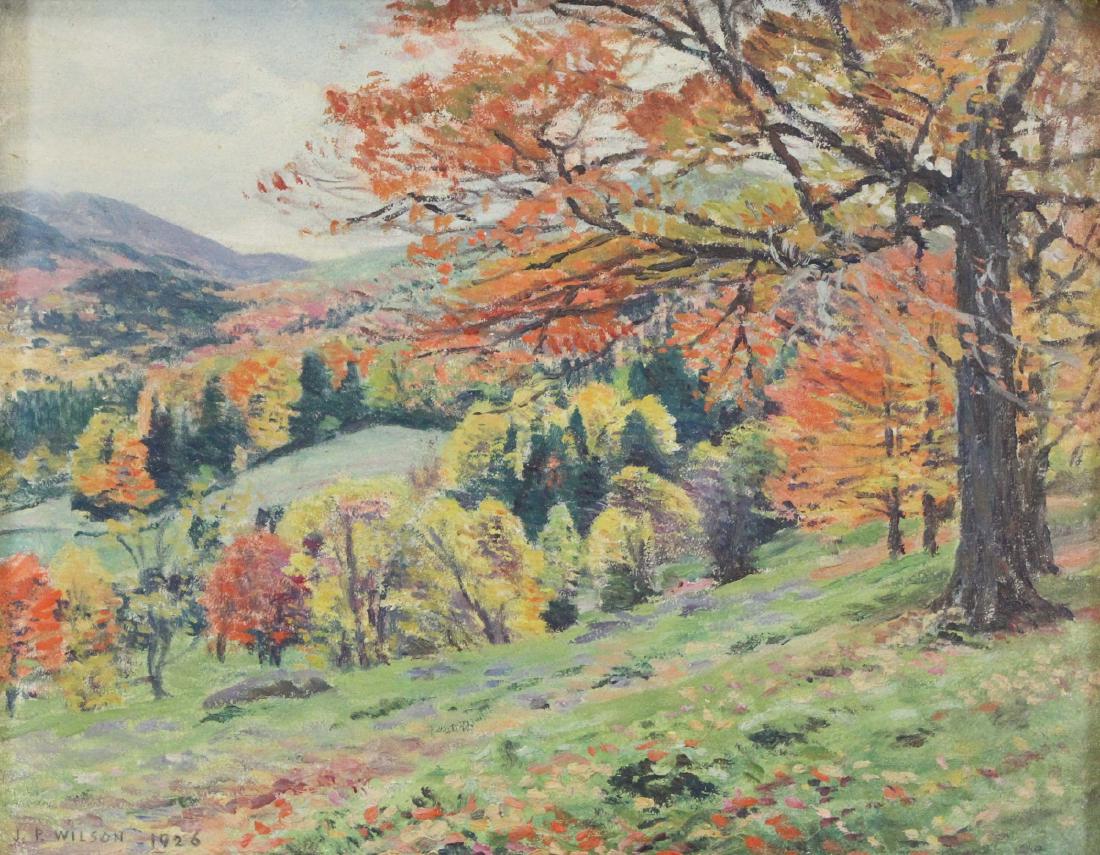 WILSON, James Perry. Oil on Panel. Autumnal Scene.: 1926. Signed and dated lower left. Estate stamped verso. James Perry Wilson (American, 1889-1976). From a Greenwich, CT collection. - Dimensions: 8" high x 10" wide