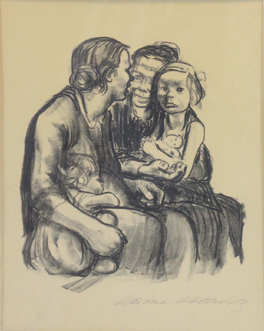 KOLLWITZ, Kathe. Lithograph. "Zwei Schwatzende: Frauen mit Zwei Kinder". Pencil signed lower right. Martin Gordon Gallery Label affixed verso. Kathe Kollwitz (German, 1867-1945). From a Woodbridge, CT collection. - Dimensions: Sight: 14.75" hi