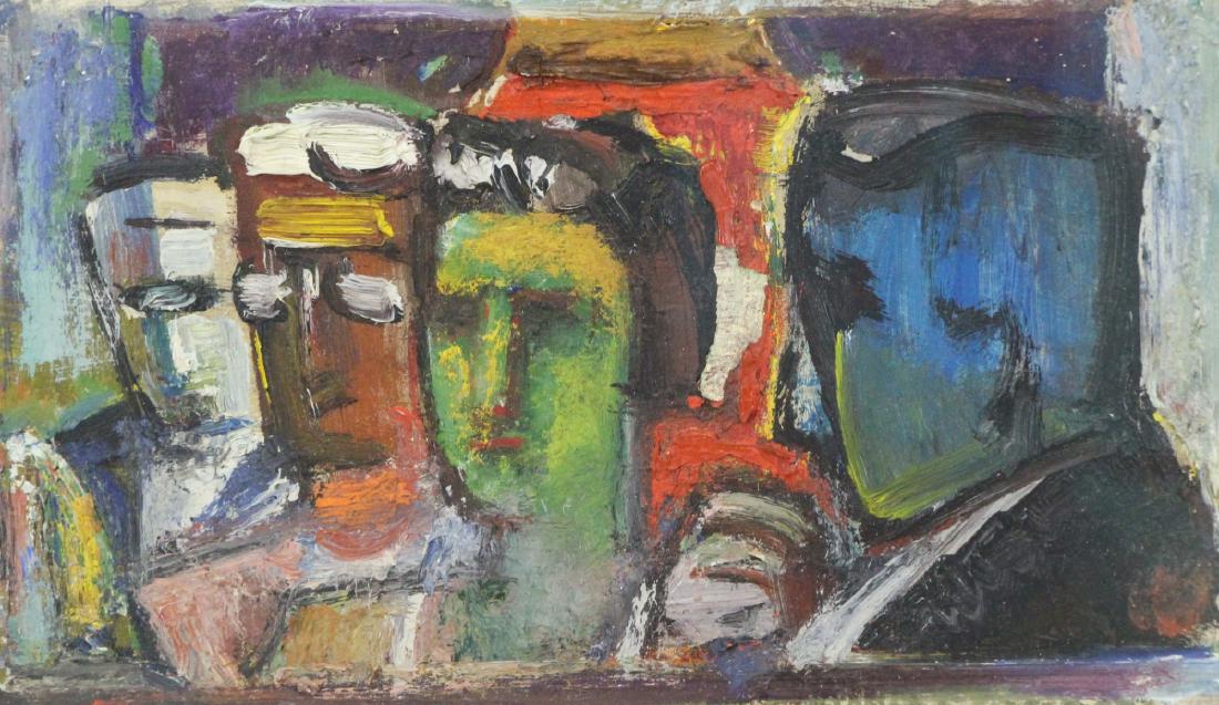 BECKER, Maurice. Oil on Board. The Loge.: 1949. Signed, dated, and titled verso. Maurice Becker (American, 1889-1975). From a Park Slope, Brooklyn collection. - Dimensions: 5.75" high x 10.25" wide