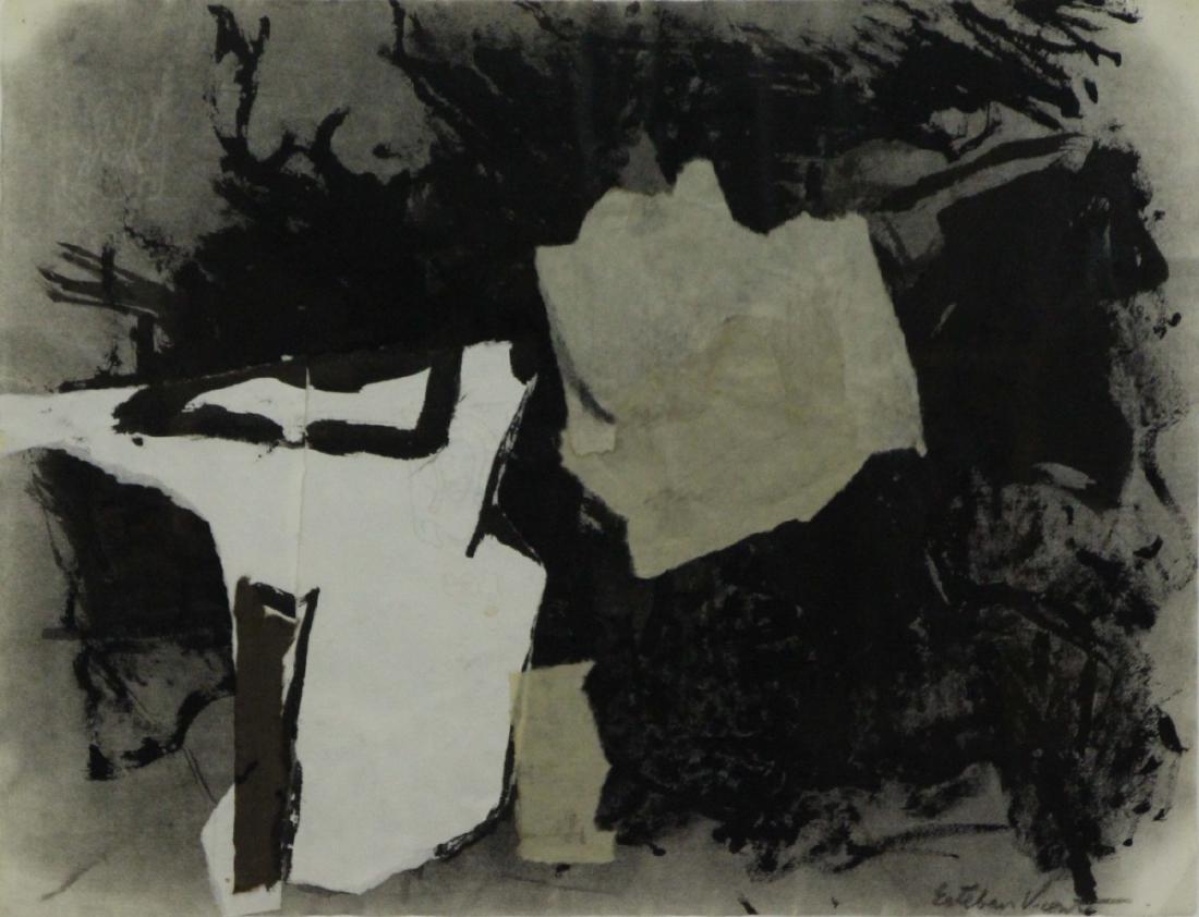 VICENTE, Esteban. Collage on Paper. Abstract.: Signed lower right. Esteban Vicente (Spanish, active in the United States, 1903-2001). From a Chevy Chase, MD collection. - Dimensions: 15.5" high x 20.25" wide