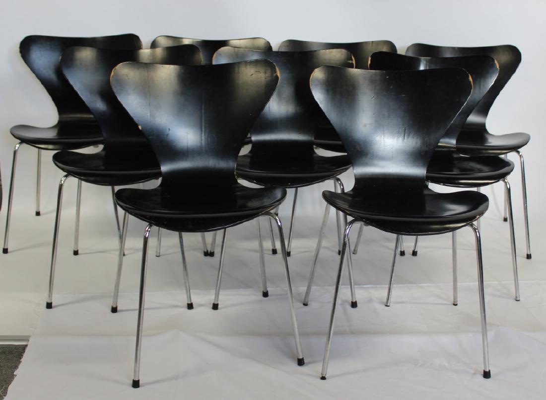 Fritz Hansen. Set of 9 Arne Jacobsen Chairs.: From The Danish Consulate NY. - Dimensions: 19.5" x 18.5" x 29.5" H