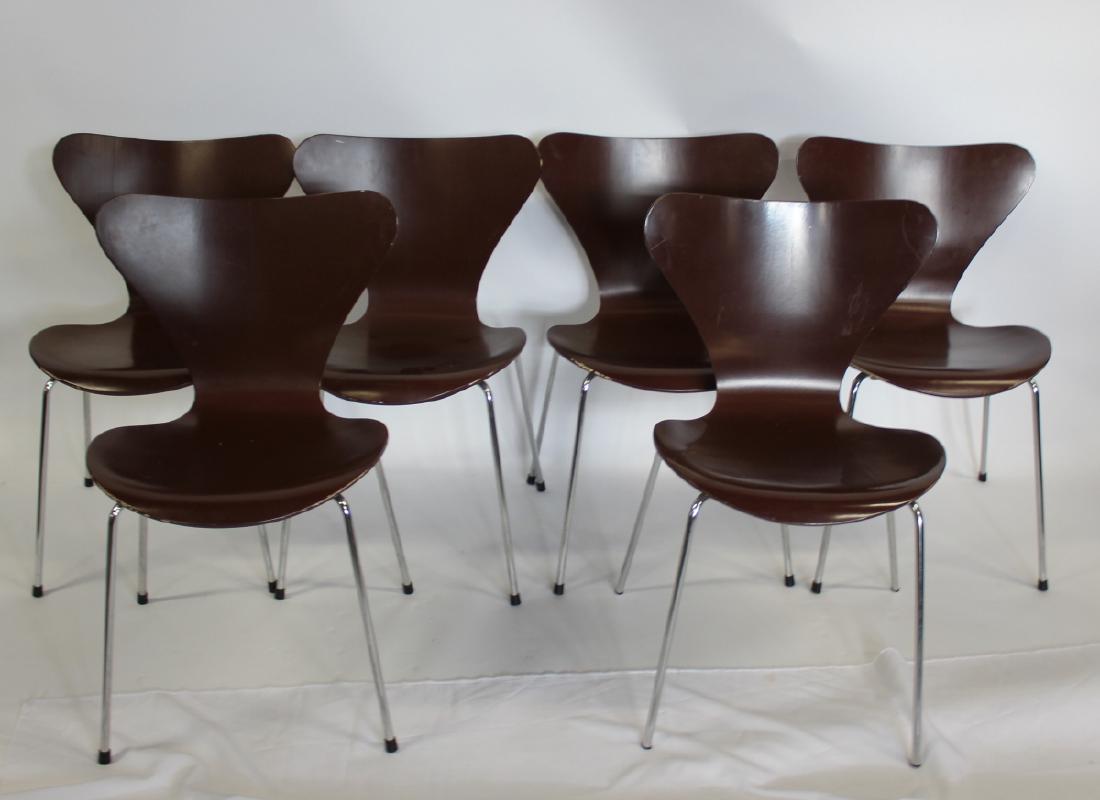 Fritz Hansen. Set of 6 Arne Jacobsen Chairs.: From The Danish Consulate NY. Dimensions: 19.5" x 18.5" x 29.5" H