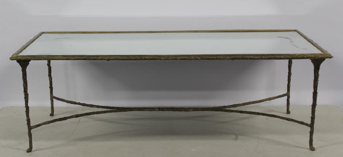 Bagues Style Bronze and Mirror Top Coffee Table: Nice quality and very decorative. From a Long Island estate. - Dimensions: 52" x 22" x 17.5" H