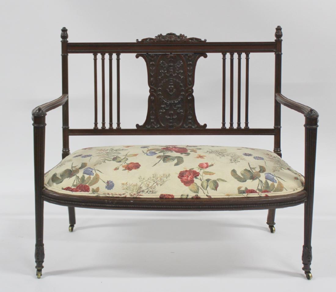 Finely Carved Antique Mahogany Settee.: Nice size and quality. From a Long Island, NY estate. - Dimensions: 41 1/2" x 25" x 37" H