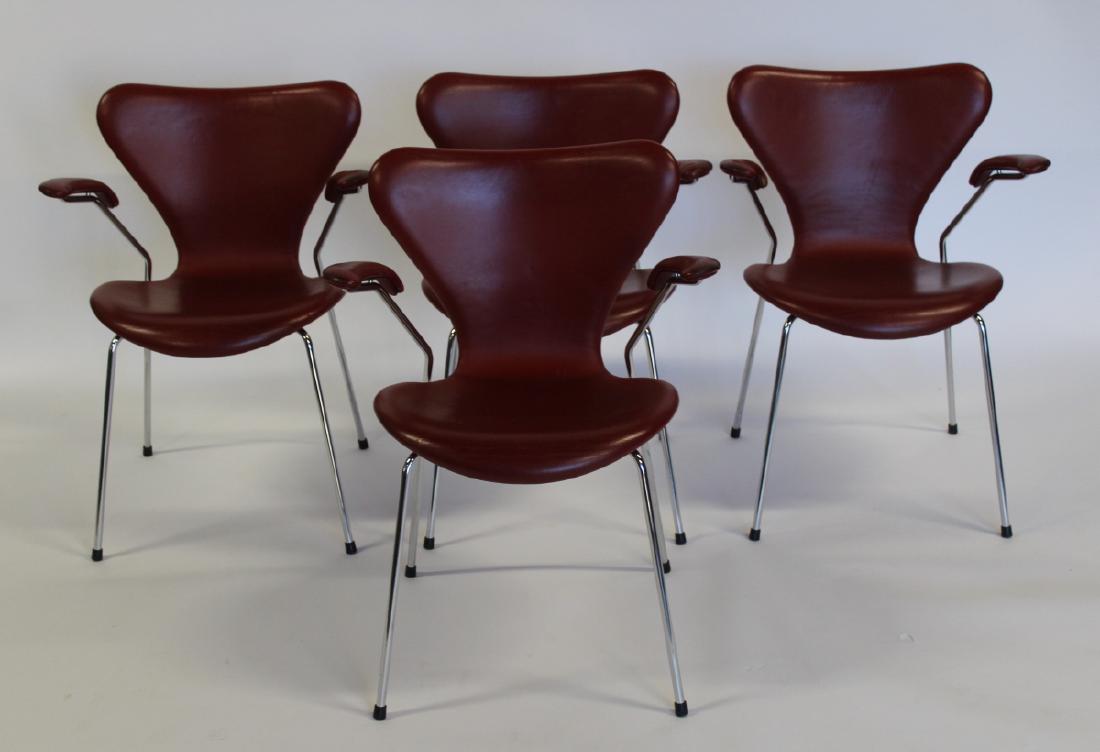 FRITZ HANSEN. Set of 4 Leather & Chrome Chairs.: Great looking set with nice patina on leather. From the Norwegian Consulate, NYC . - Dimensions: 23"W x 20"D x 29.5"H