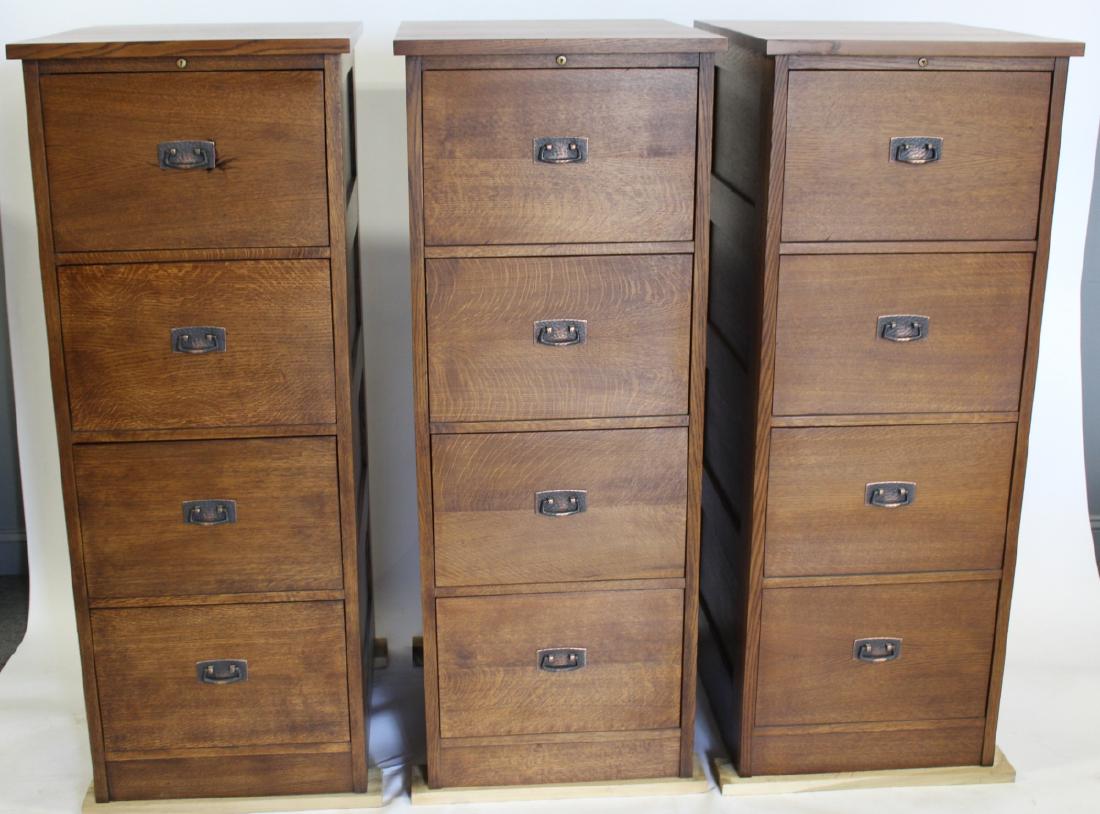 STICKLEY Audi. 3 Signed Oak File Cabinets.: From an Engelwood NJ estate . - Dimensions: 28" x 22" w x 56" h