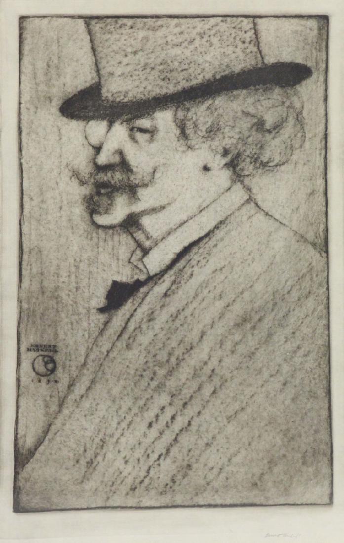 HASKELL, Ernest. Etching. "Whistler".: 1898. Signed lower right. Signed, dated, and monogramed within the plate. Ernest Haskell (American, 1876-1925). From a Scarsdale, NY collection. - Dimensions: 10.5" high x 6.5" wide