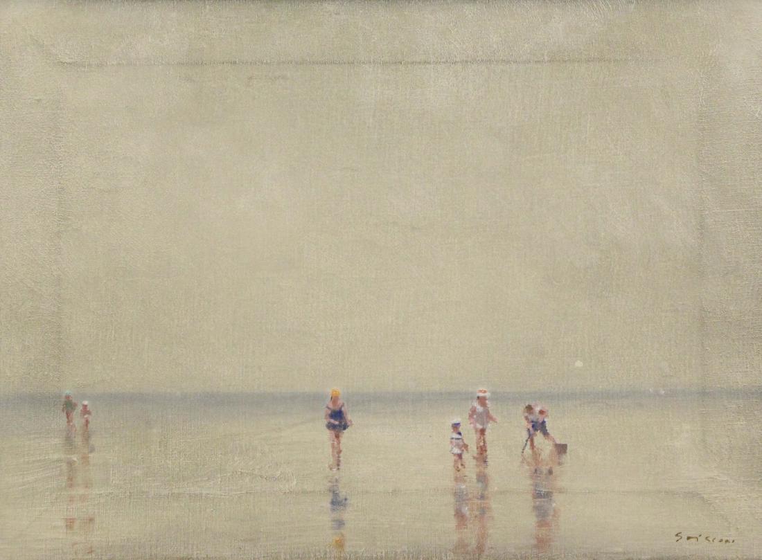 GISSON, Andre. Oil on Canvas. Beach Scene: Signed lower right. Andre Gisson (American, 1921 - 2003). From a Long Island, NY collection. - Dimensions: 12" high x 16" wide