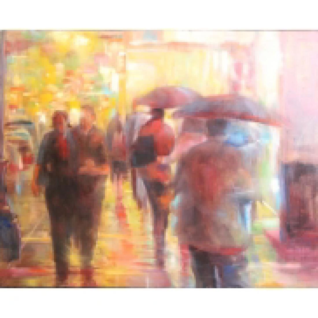 WU, Jihchin. Oil on Canvas. "Neon Crowd".: Signed and dated lower right. Titled verso. Jihchin Wu (Taiwanese, b. 1971). From a Montclair, NJ collection. - Dimensions: 55" high x 67" wide