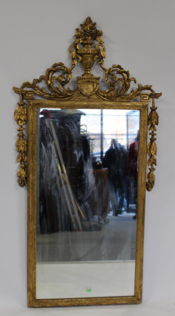 Antique Continental Carved and Giltwood Mirror.: Nice big size with good original patina from a Westchester, NY estate. - Dimensions: 31" w x 64" h