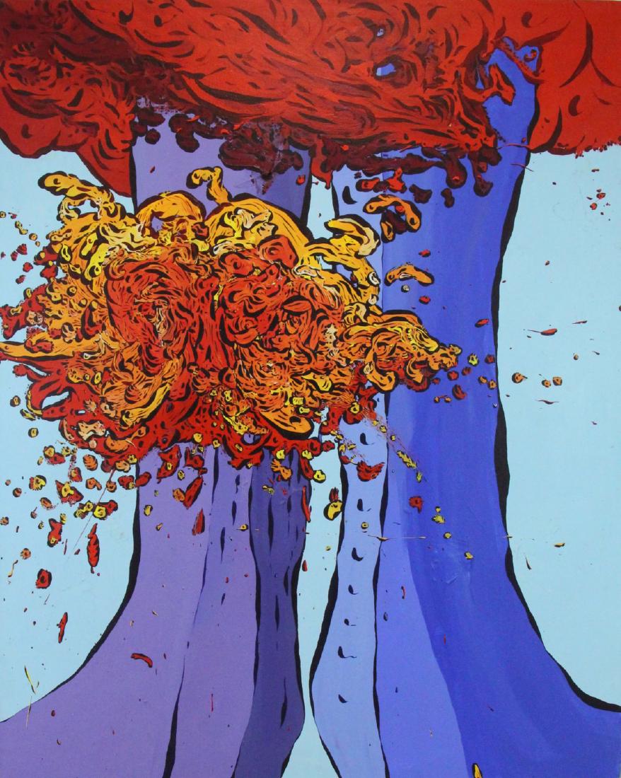 GILES LYON (AMERICAN, b. 1967).: Acrylic and mixed media on canvas. "9.11". 2001. Signed, dated, and titled verso. From a South Salem, NY collection. - Dimensions: 50" high x 48" wide