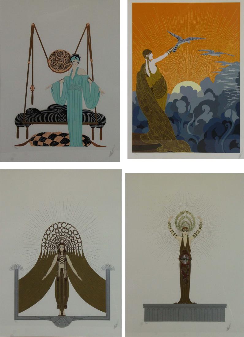 ERTE (RUSSIAN, ACTIVE IN FRANCE 1892-1990).: Lot of Four Serigraphs. To Include: "Pillow Swing", signed lower right, no. 294 from an edition of 300, good, framed behind glass, not examined out of frame, sight: 25.5" high x 18.75&q