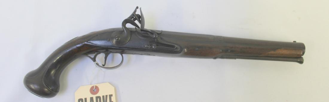 An Antique Carbonell of Barcelona Flintlock Pistol: The barrel stamped "Car/ Bon/ Ell", with an unknown proof mark below (possibly "BA" or "RA"?). The side lock plate signed "Griffin". - Dimensions: 16" overall.