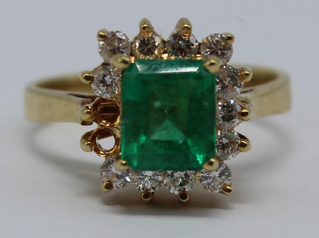 JEWELRY. GIA 1.30ct Natural Colombian Emerald.: Signed 18kt yellow gold cocktail ring with central 1.30 ct emerald and a diamond surround. Accompanied by Feb. 26th, 2019 Emerald Origin Report, GIA Report no 5201078534 stating this is one, "octagona