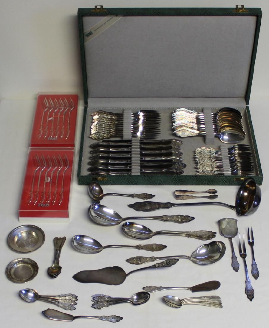 SILVER. Assorted .800 Silver Flatware.: Includes a monogrammed Robbe & Berking German .800 silver flatware service comprised of (12) salad forks - in original boxes; (12) 3-prong forks; (12) oval bowl soup/dessert spoons; (12) forks; (12) k