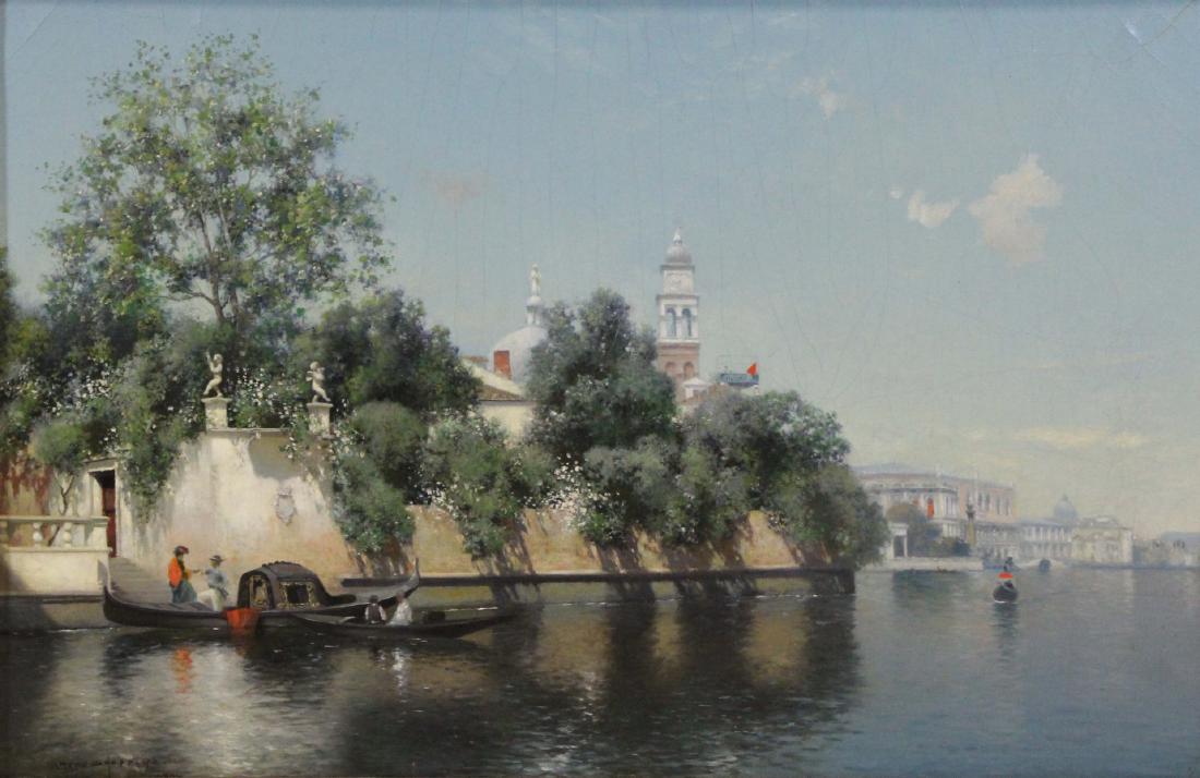 J. WARREN SHEPHERD (AMERICAN, 1882-1943).: Oil on Board. Venetian Landscape. Signed lower left. From a Larchmont, NY collection. - Dimensions: 14" high x 20" wide