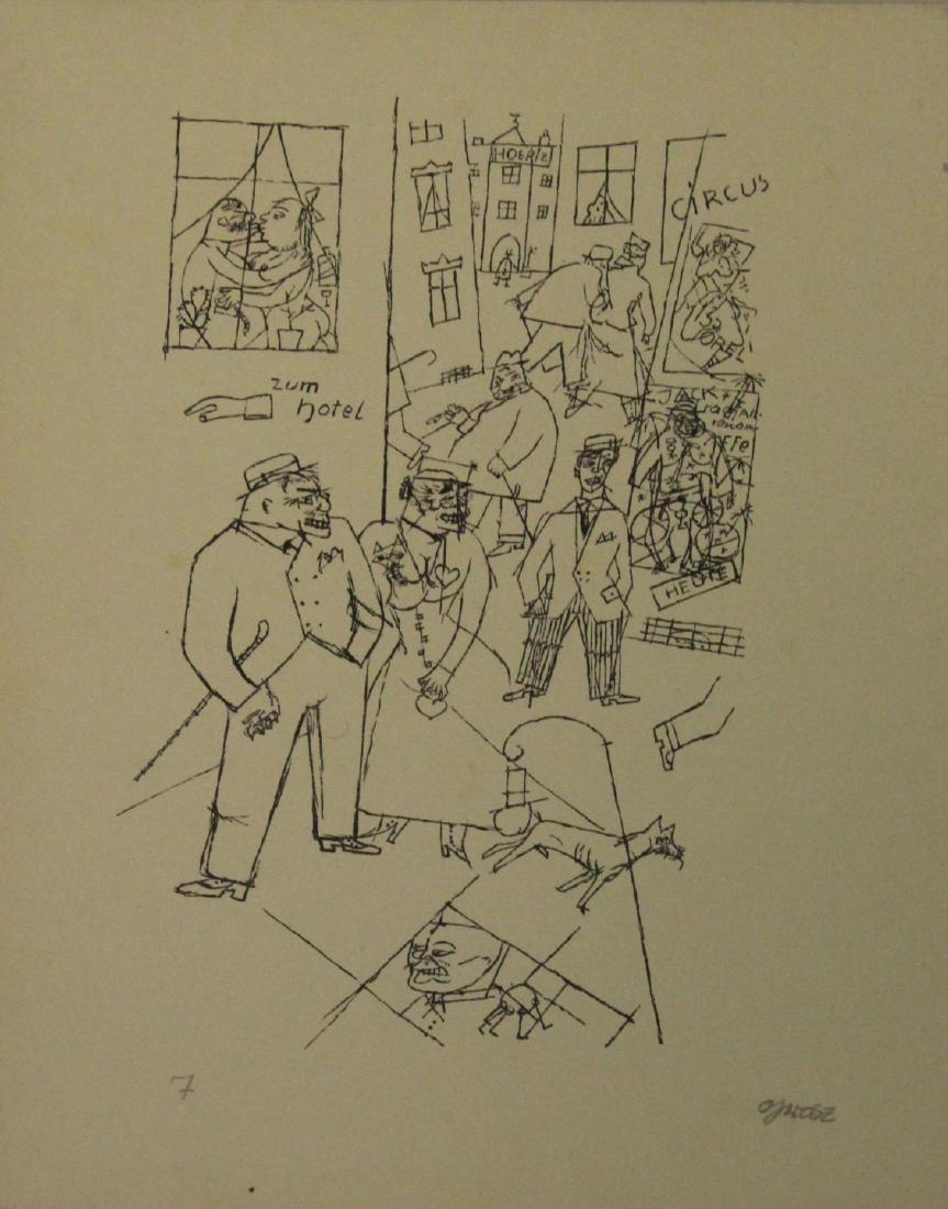 GEORGE GROSZ (GERMAN, 1893-1959).: Lithograph. "Strasse des Vergnügens". Signed lower right. Inscribed 7 lower left. From a Washington, D.C. collection. - Dimensions: Sheet: 11.5" high x 8.75" wide