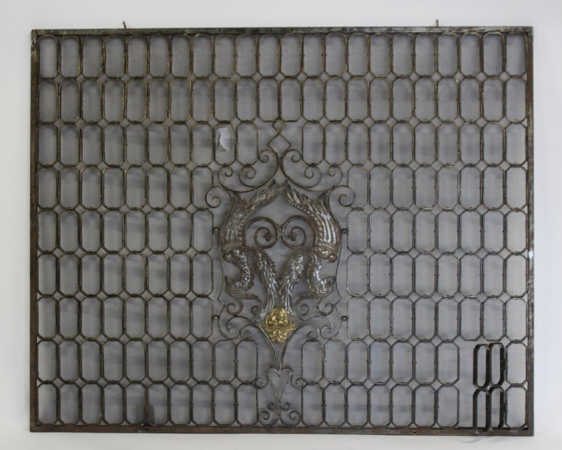 Antique Iron Firescreen in the Style of Oscar Bach: From a New Rochelle estate - Dimensions: 54" x 44"