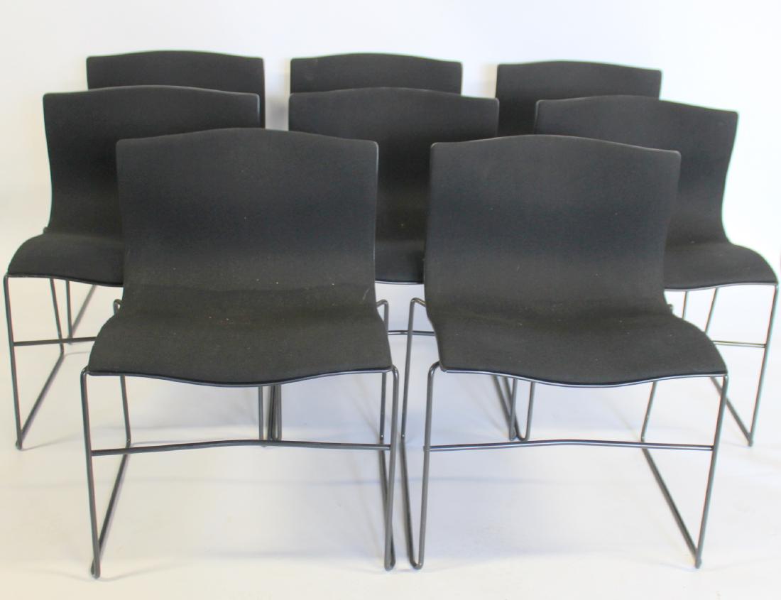 8 Handkerchief Vignelli Knoll Studio Black Chairs: Upholstered stacking chairs. - Dimensions: 22" w x 20" d x 29" h
