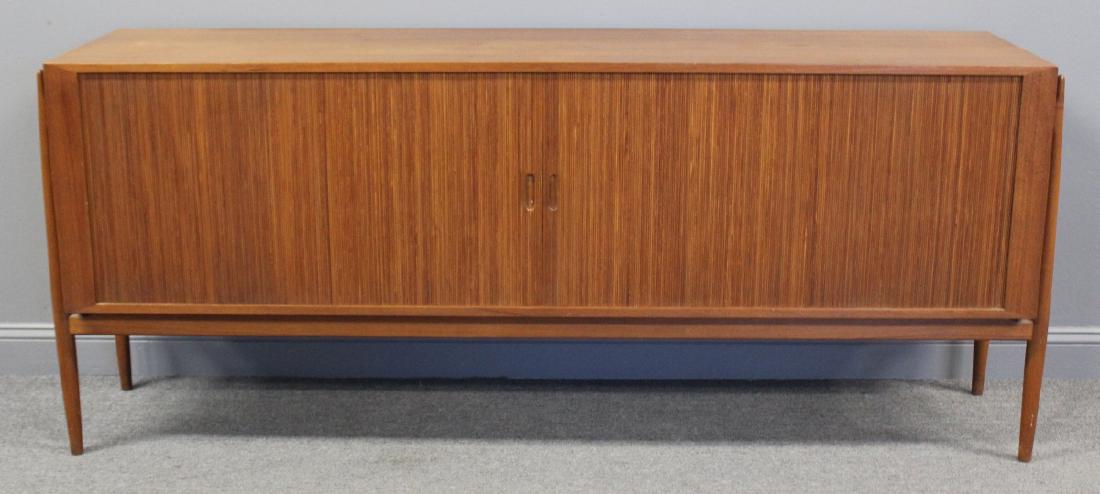 MIDCENTURY. Finn Juhl (Attr.) Teak Tambour Front: Danish Server. Great looker, nice lines. Markers marking: Illums Bolighus København From an Upper East Side, NYC estate. Dimensions: 81" W x 20" D x 34" H Back in Auction for Non Payer Classic Room f