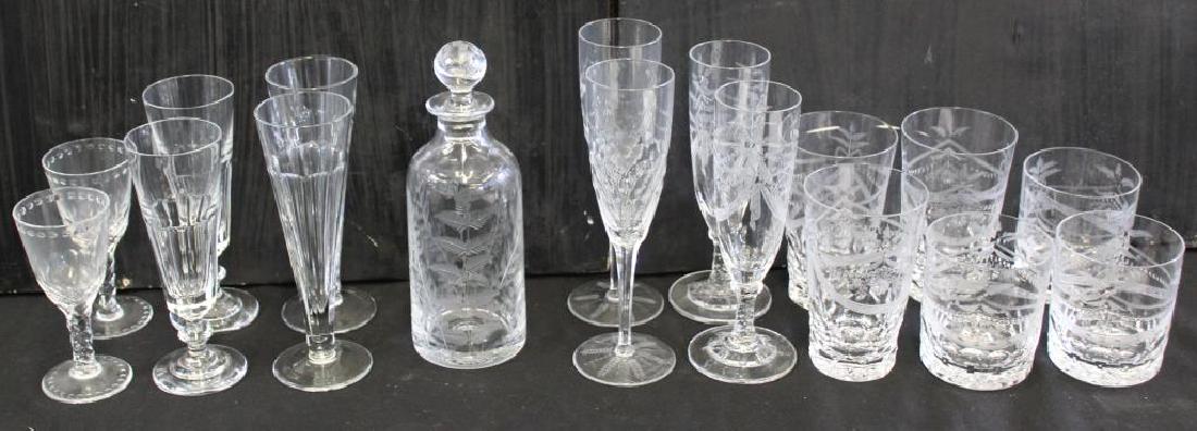 Assorted Lot of William Yeoward Crystal.: Together with Val St. Lambert, Cristian Lacroix and some unsigned. All items in lead picture are William Yeoward (3 tumblers, 3 double old fashioned, 1 decanter 9" h, 3 pr of flutes, 1 pair of pi