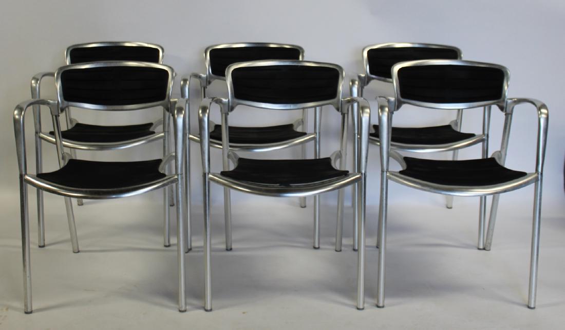 Set of 6 Jorge Pensi Designed Toledo Metal Amat: Stacking Chairs. From a Stamford CT estate. - Dimensions: 22" x 18" x 31"