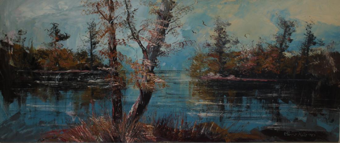 MORRIS KATZ. Large Oil on Canvas Lake Scene. (1 of 5)
