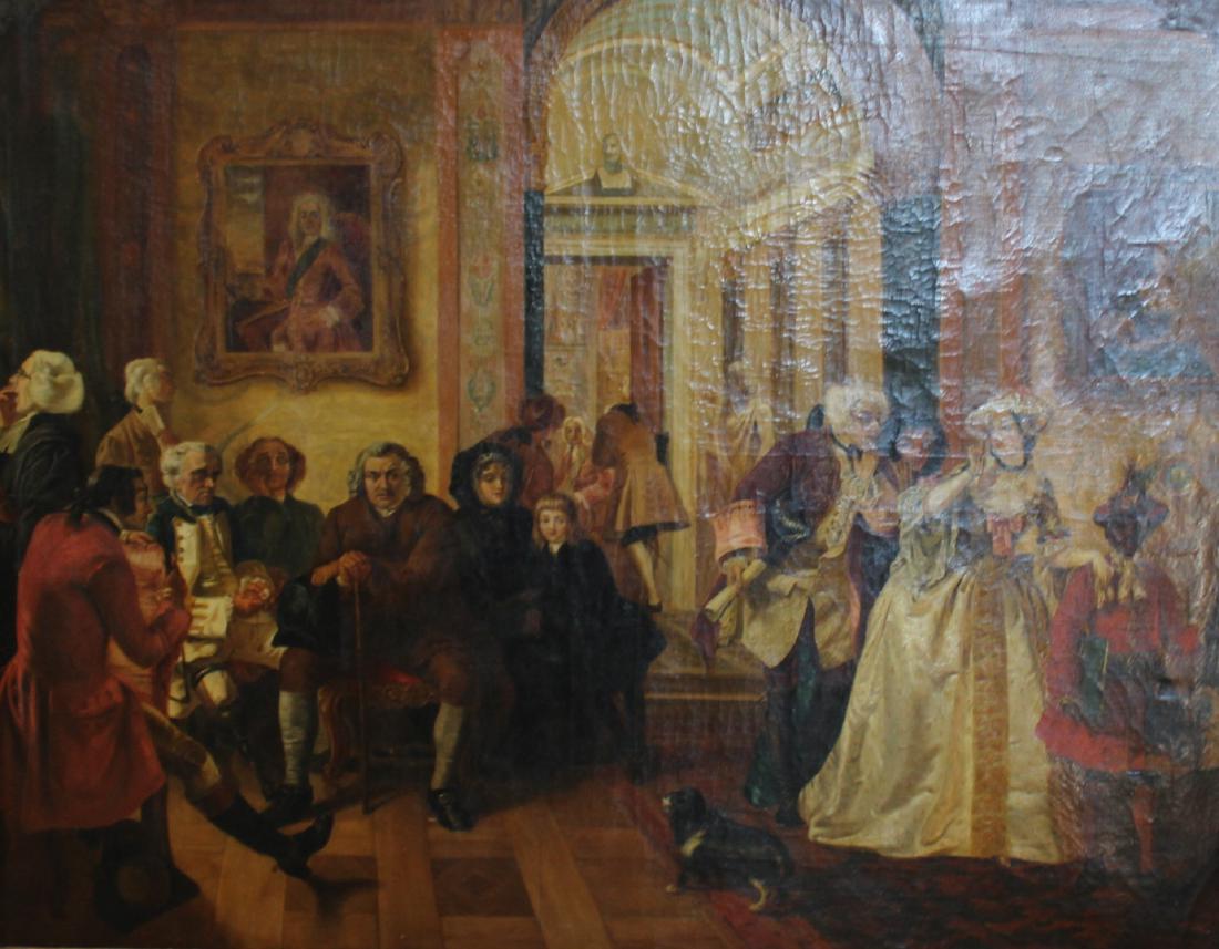 UNSIGNED. Oil on Canvas Parlor Scene with Dog. (1 of 6)