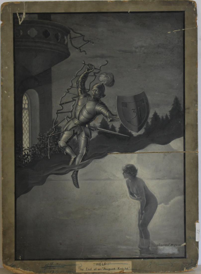 JASON McKEON. Illustration on Academy Board.: Titled, "Help, The End of August Night". From a Bronx, NY collection. Dimensions: 24" x 18".