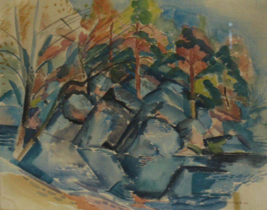 DAVENPORT. Signed Watercolor of River Scene. (1 of 3)