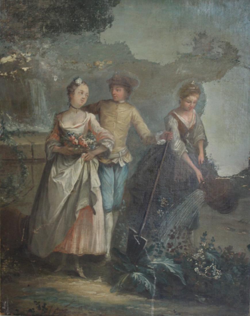 UNSIGNED. Oil on Canvas Rococo Scene with Figures. (1 of 6)