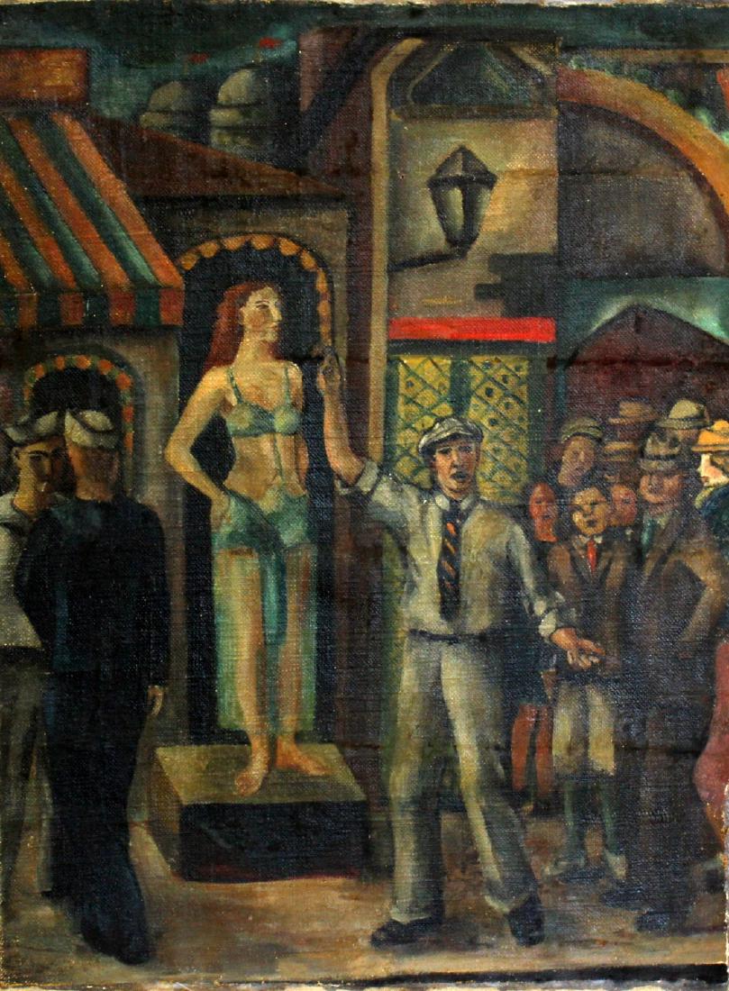 UNSIGNED. Oil on Canvas Circus Scene. (1 of 3)