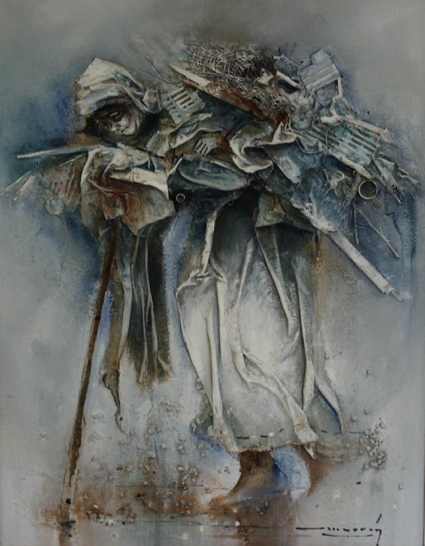 ILLEGIBLY SIGNED. Oil and Mixed Media Composition. (1 of 5)