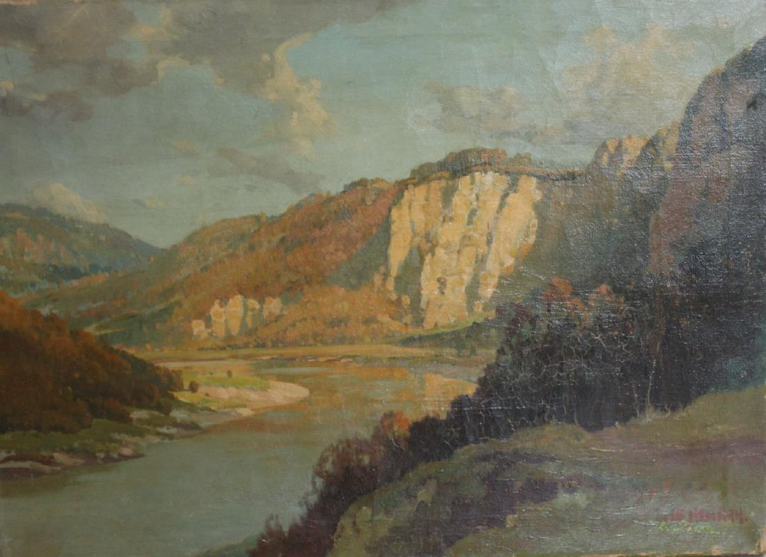 J.E.HENNAH? Oil on Canvas River Landscape. (1 of 4)