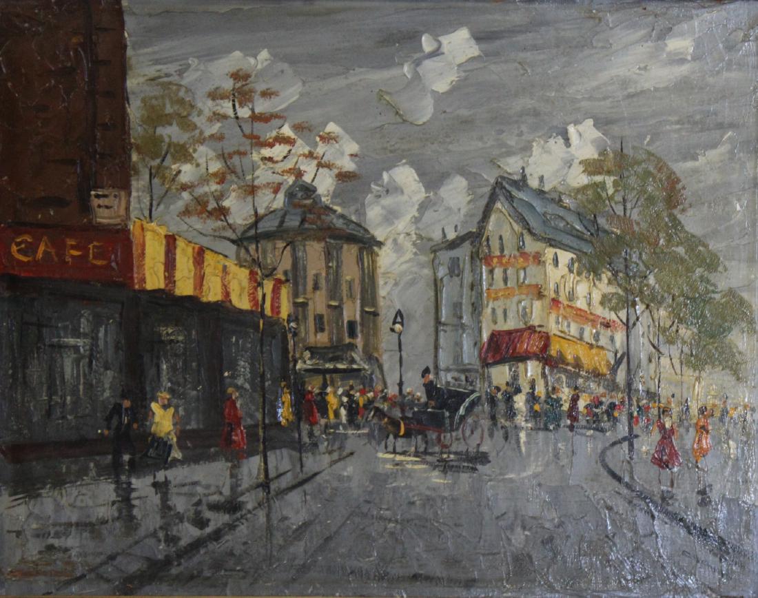 UNSIGNED. Oil on Board Parisian Scene. (1 of 3)