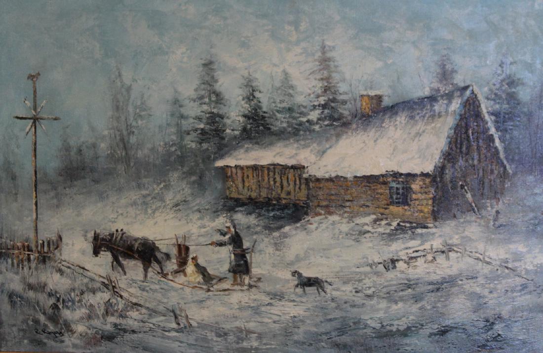 R. Rogers? Signed Oil On Canvas Snow Scene.: From the estate of a Bronx collector. - Dimensions: 24"x36"