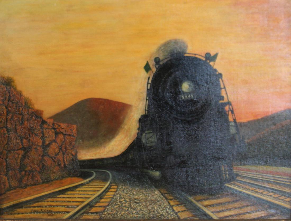 Fred R. Cron ELF. Signed Oil On Board: Locomotive. Signed lr left and From the estate of a Bronx collector. - Dimensions: 26"x34"