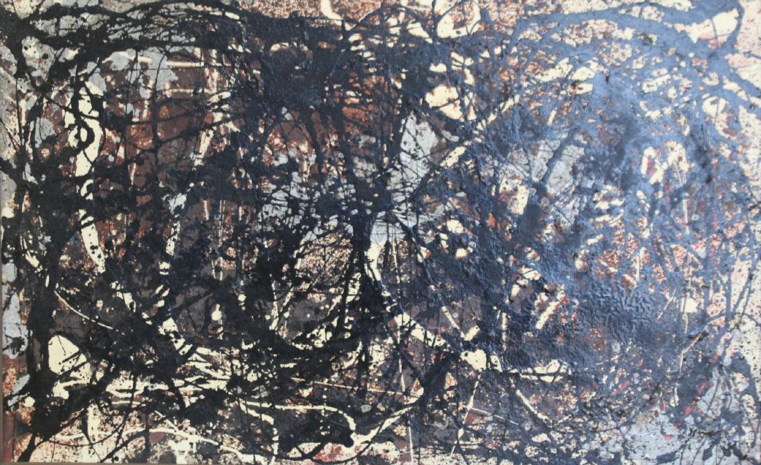 UNSIGNED Oil On Board, Style Of Pollack. (1 of 4)