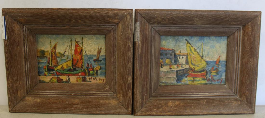 H. HARVEY. Signed 2 Oil Paintings Of Boats . (1 of 4)