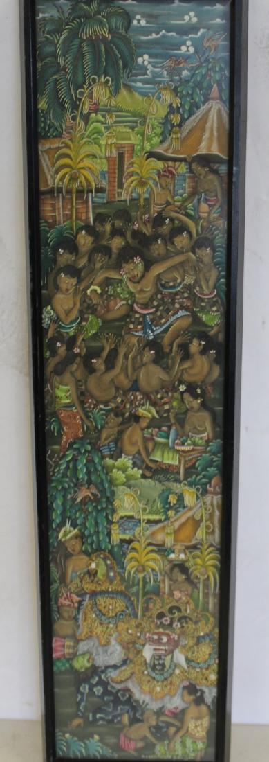 M.U. LaBing. BA TUAN. Balinese Painting: On Cloth. Signed lr left and From the estate of a Bronx collector - Dimensions: 34"x8"