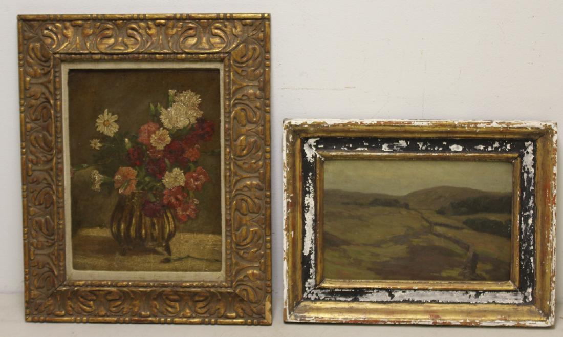 ILLEGIBLE. 2 Signed Oil On Board paintings . (1 of 10)