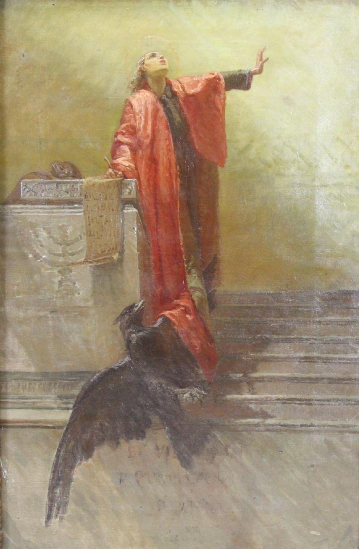 D. AUGUSTINE. (19th CENTURY).: Oil On Canvas. St John the Evangelist. 1878. Signed, dated, and titled verso. From a Pearl River, NY estate. - Dimensions: 29" high x 19" wide